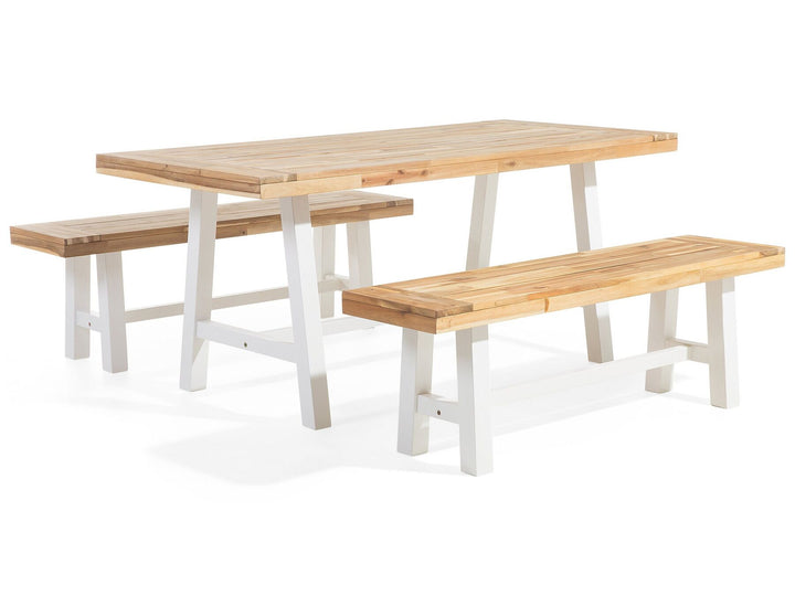 6 Seater Acacia Wood Garden Dining Set White and Brown Scania