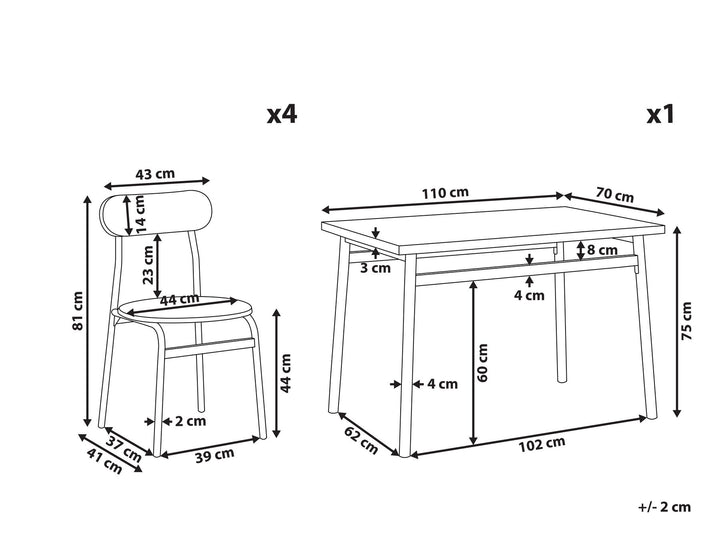 4 Seater Dining Set Grey with Black Velden