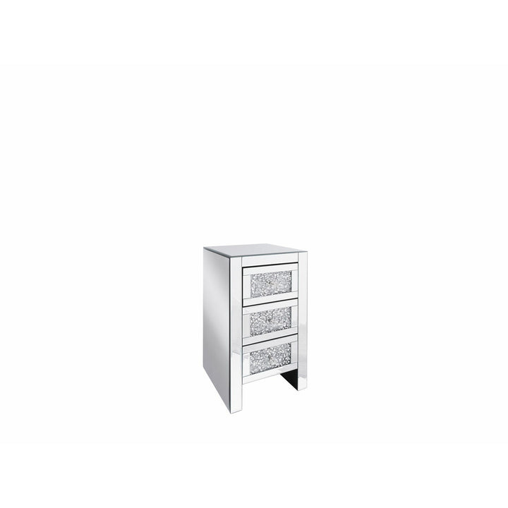 3 Drawer Mirrored Bedside Table Silver LORAY