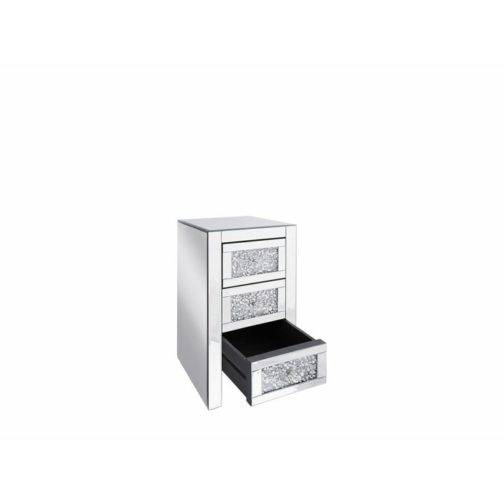 Gravity 3 Drawer Mirrored Bedside Table Silver