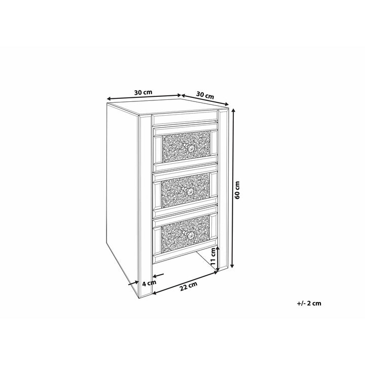 Gravity 3 Drawer Mirrored Bedside Table Silver