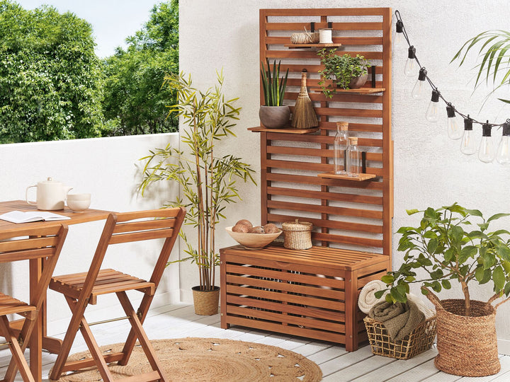 Acacia Wood Storage Bench with Wall Panel 80 cm MATINO