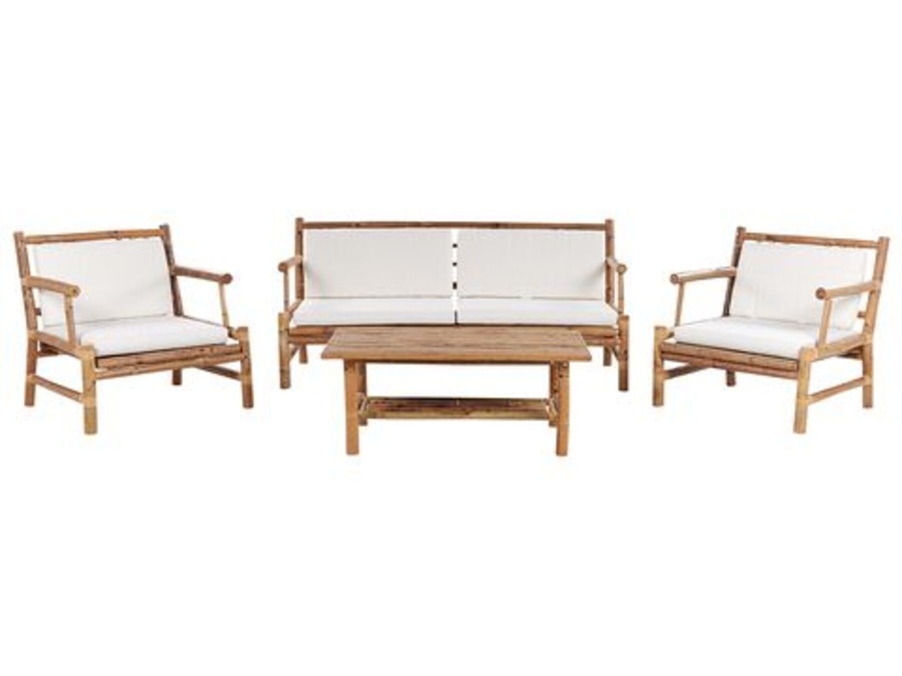 4 Seater Bamboo Wood Garden Sofa Set White Riccione SOOXOS