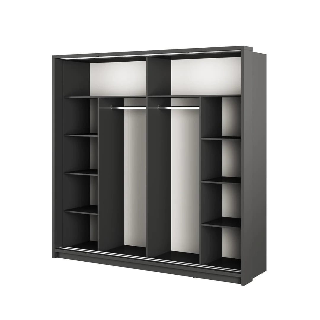 Isabella Sliding Door Wardrobe 220cm Black Matt With LED Lights