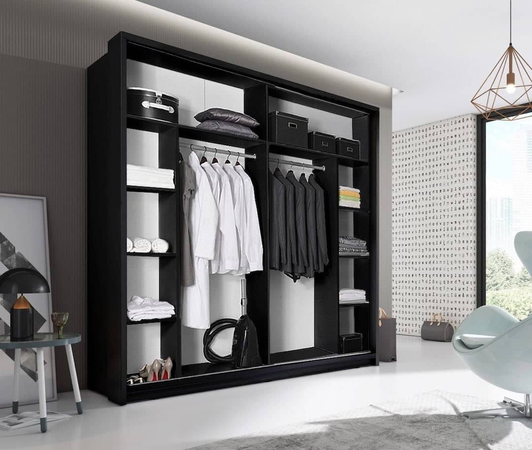 Isabella Sliding Door Wardrobe 220cm Black Matt With LED Lights