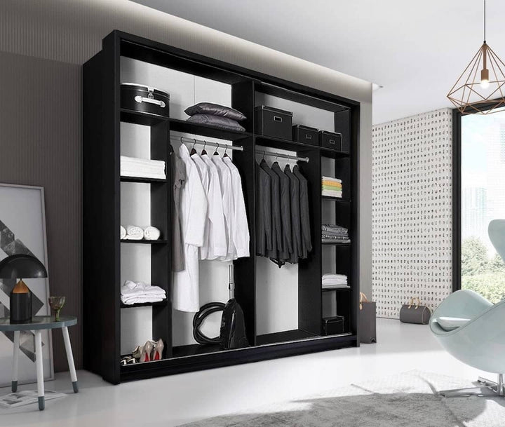 Isabella Sliding Door Wardrobe 220cm Black Matt With LED Lights