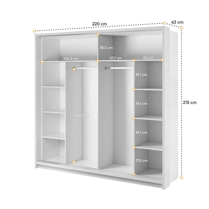 Isabella Sliding Door Wardrobe 220cm White Matt With LED Lights