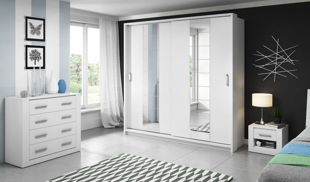 Isabella Sliding Door Wardrobe 220cm White Matt With LED Lights