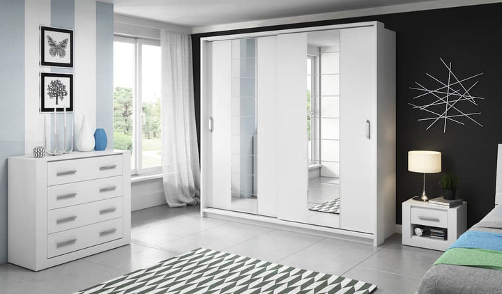 Isabella Sliding Door Wardrobe 220cm White Matt With LED Lights