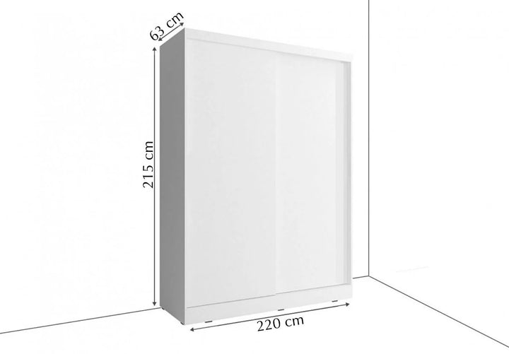 Isabella Sliding Door Wardrobe 220cm White Matt With LED Lights