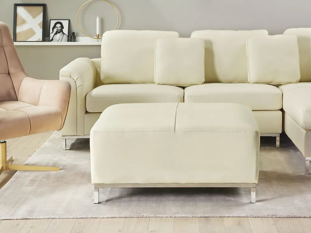 Corner Sofa 5 Seater Leather Light Beige with Ottoman Left Hand Thremo