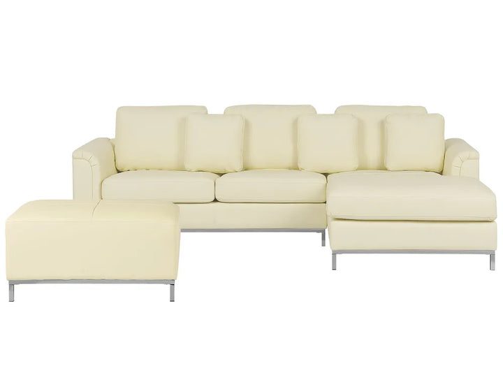 Corner Sofa 5 Seater Leather Light Beige with Ottoman Left Hand Thremo