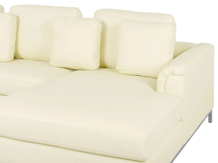 Corner Sofa 5 Seater Leather Light Beige with Ottoman Left Hand Thremo