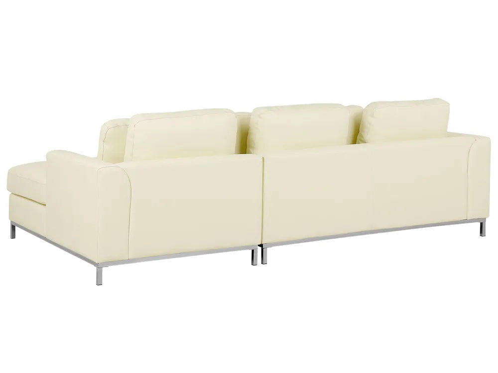 Corner Sofa 5 Seater Leather Light Beige with Ottoman Left Hand Thremo