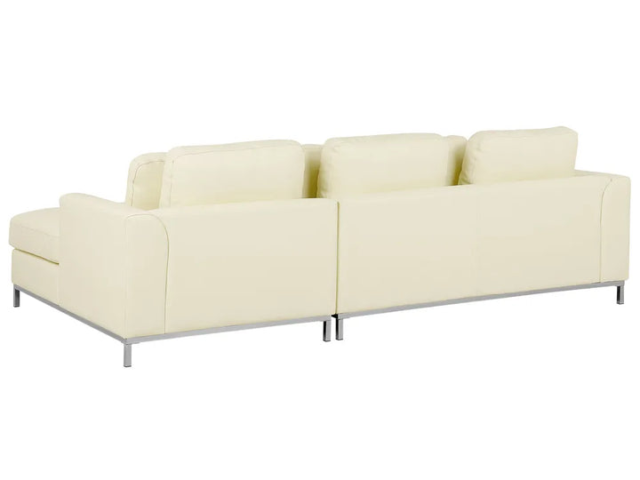 Corner Sofa 5 Seater Leather Light Beige with Ottoman Left Hand Thremo