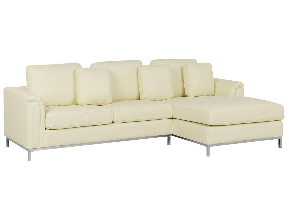 Corner Sofa 5 Seater Leather Light Beige with Ottoman Left Hand Thremo