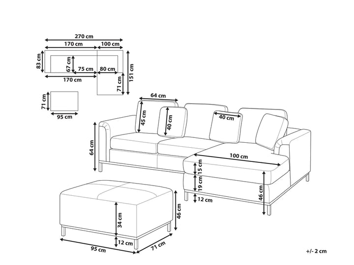 Corner Sofa 5 Seater Leather Black with Ottoman Left Hand Thremo