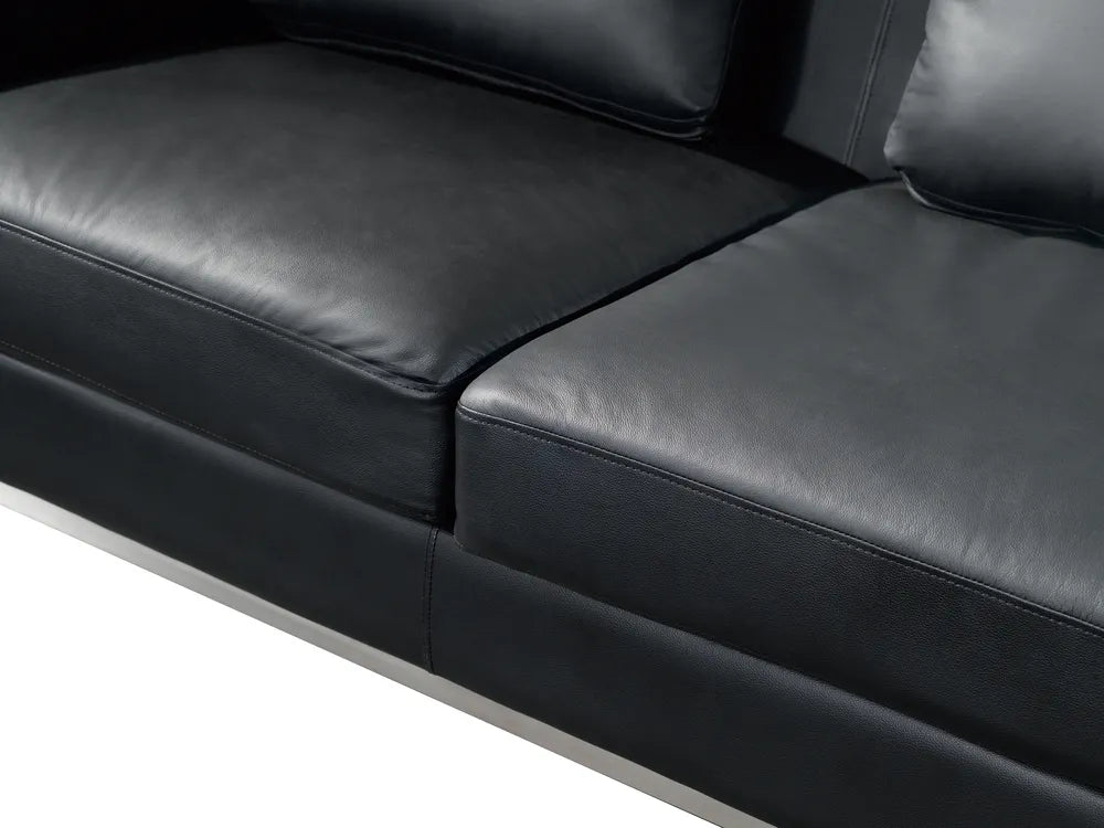 Corner Sofa 5 Seater Leather Black with Ottoman Left Hand Thremo