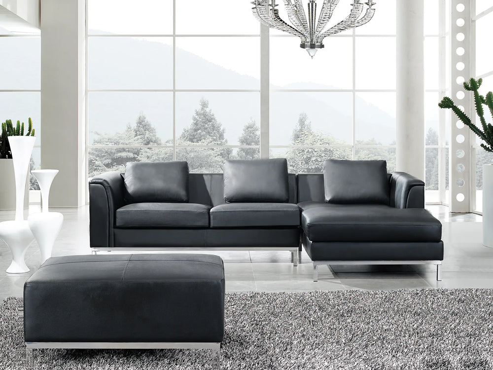 Corner Sofa 5 Seater Leather Black with Ottoman Left Hand Thremo