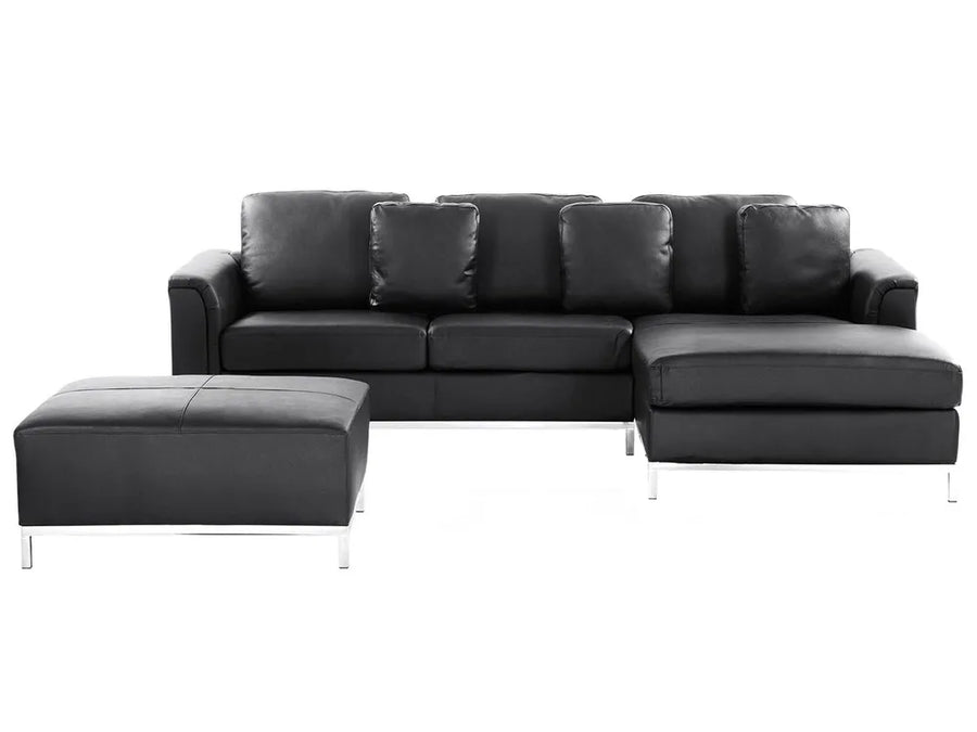 Corner Sofa 5 Seater Leather Black with Ottoman Left Hand Thremo