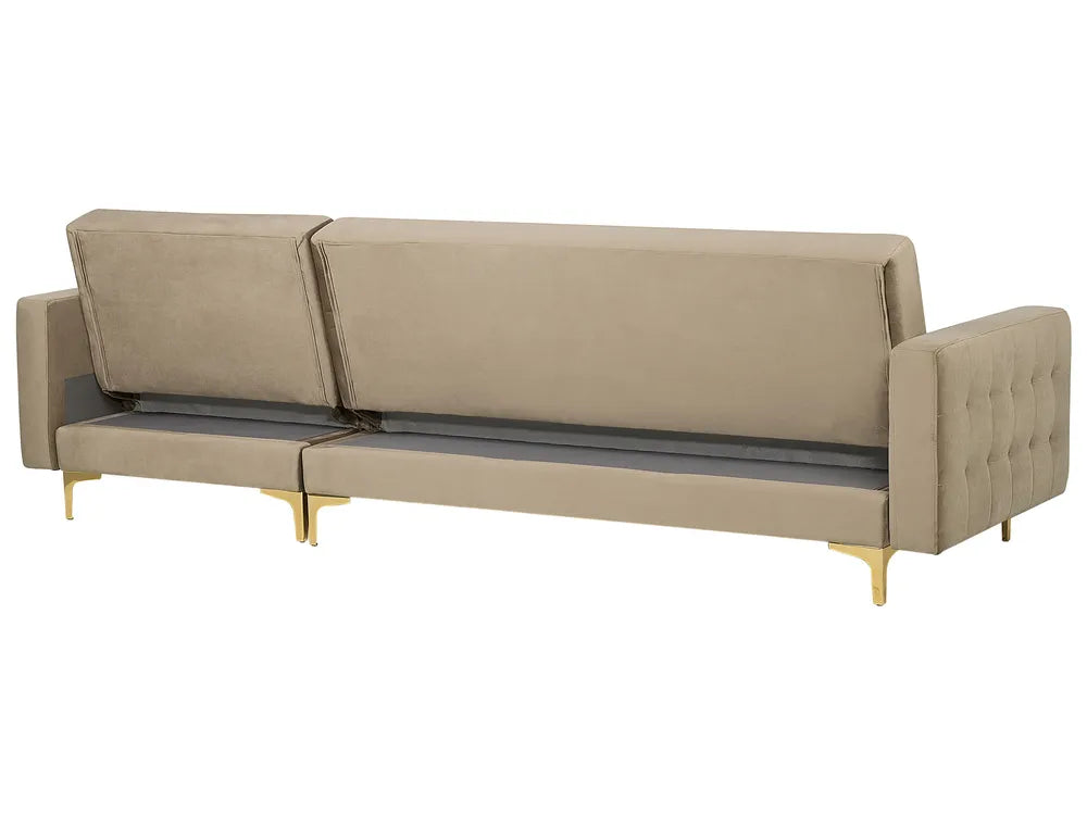 Modular Corner Sofa Bed 4 Seater Velvet Sand Beige Left Hand Denby