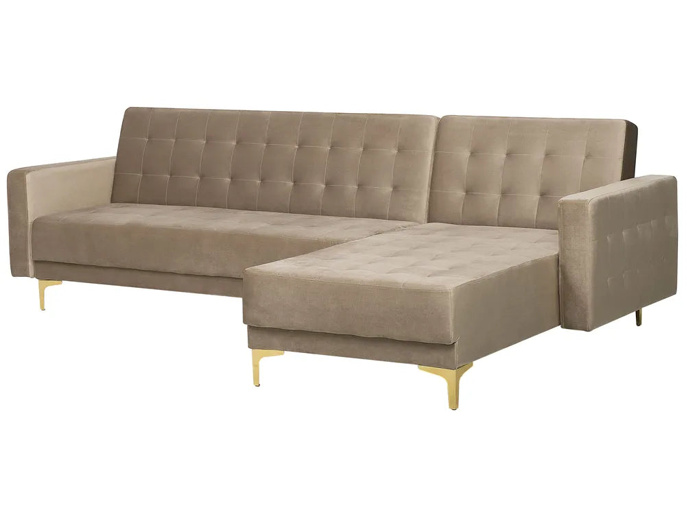 Modular Corner Sofa Bed 4 Seater Velvet Sand Beige Left Hand Denby