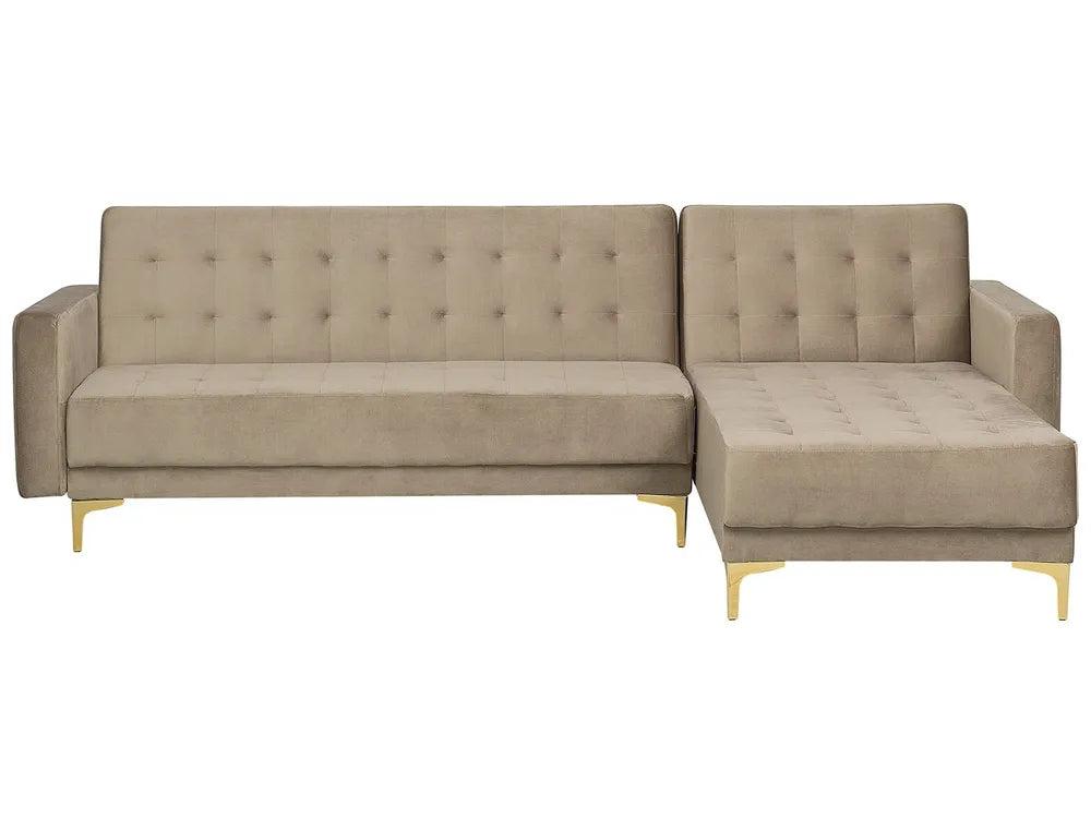 Modular Corner Sofa Bed 4 Seater Velvet Sand Beige Left Hand Denby