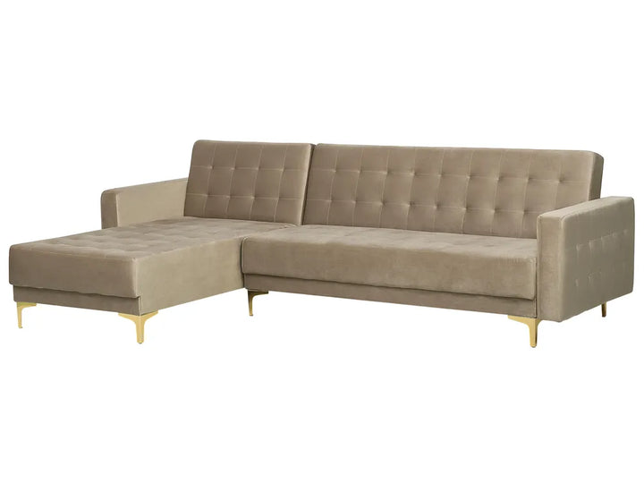Modular Corner Sofa Bed 4 Seater Velvet Sand Beige Right Hand Denby