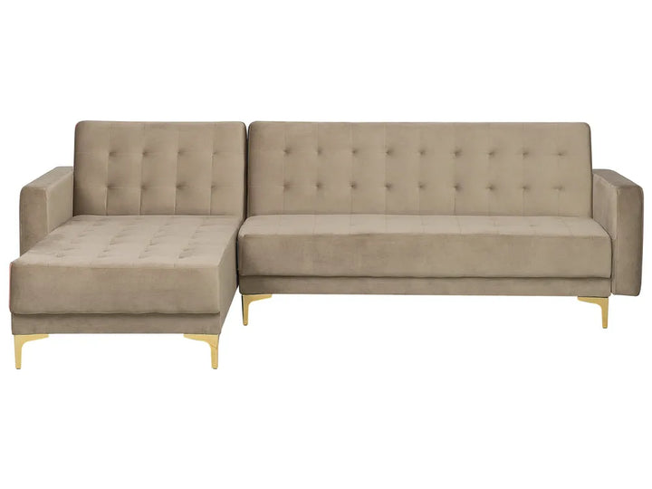 Modular Corner Sofa Bed 4 Seater Velvet Sand Beige Right Hand Denby
