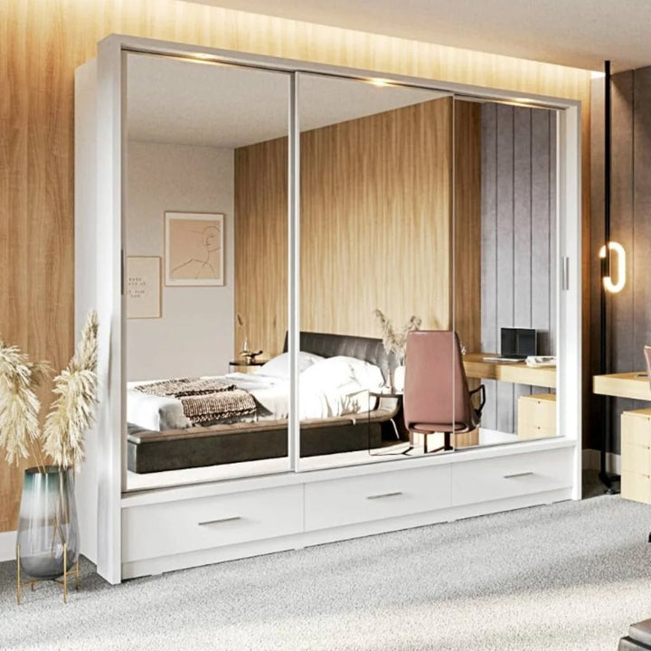 Arti 23 - 3 Sliding Door Wardrobe 250cm White Matt with LED Light