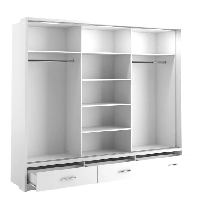 Isabella Sliding Door Wardrobe 250cm White Matt with LED Lights