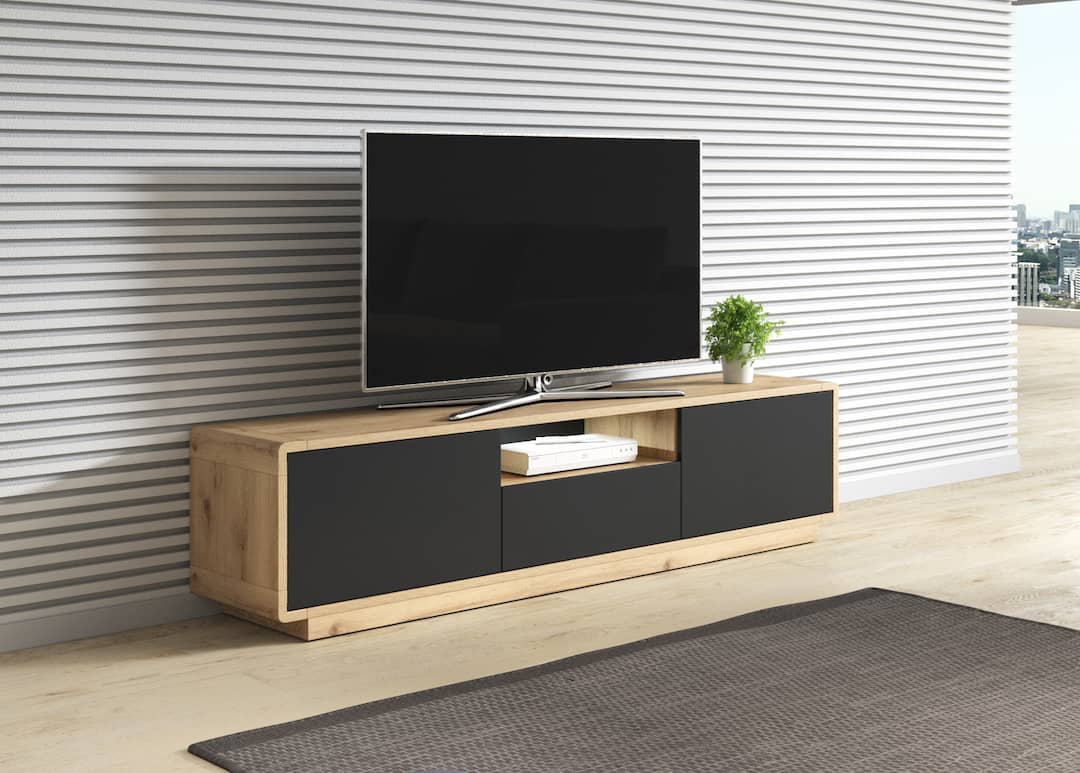 Aston 39 TV Cabinet Black Matt Oak Torus