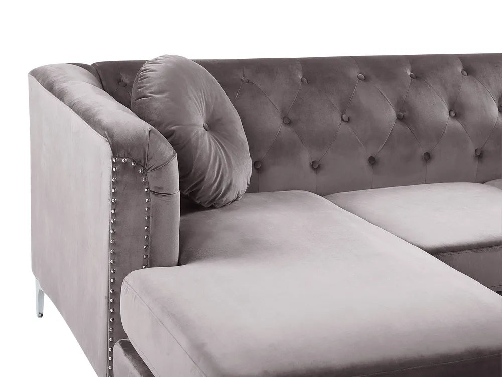 Corner Sofa 4 Seater Velvet Grey Left Hand Thremo