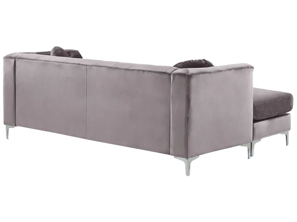 Corner Sofa 4 Seater Velvet Grey Left Hand Thremo