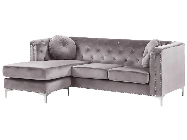 Corner Sofa 4 Seater Velvet Grey Left Hand Thremo