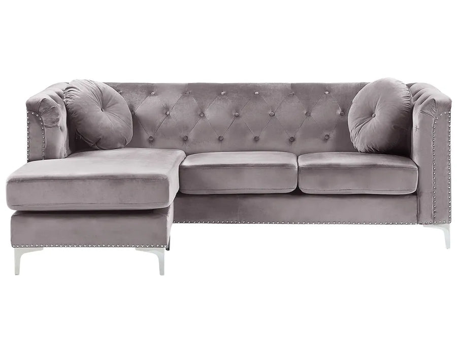 Corner Sofa 4 Seater Velvet Grey Left Hand Thremo