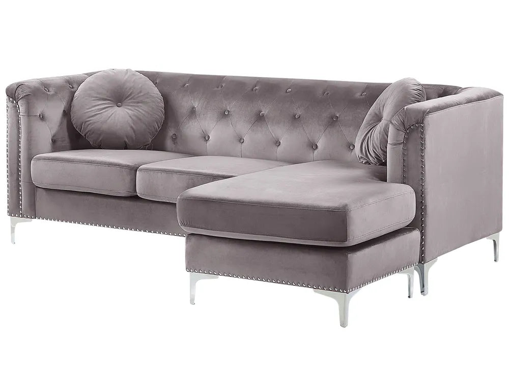 Corner Sofa 3 Seater Velvet Grey Left Hand Welo