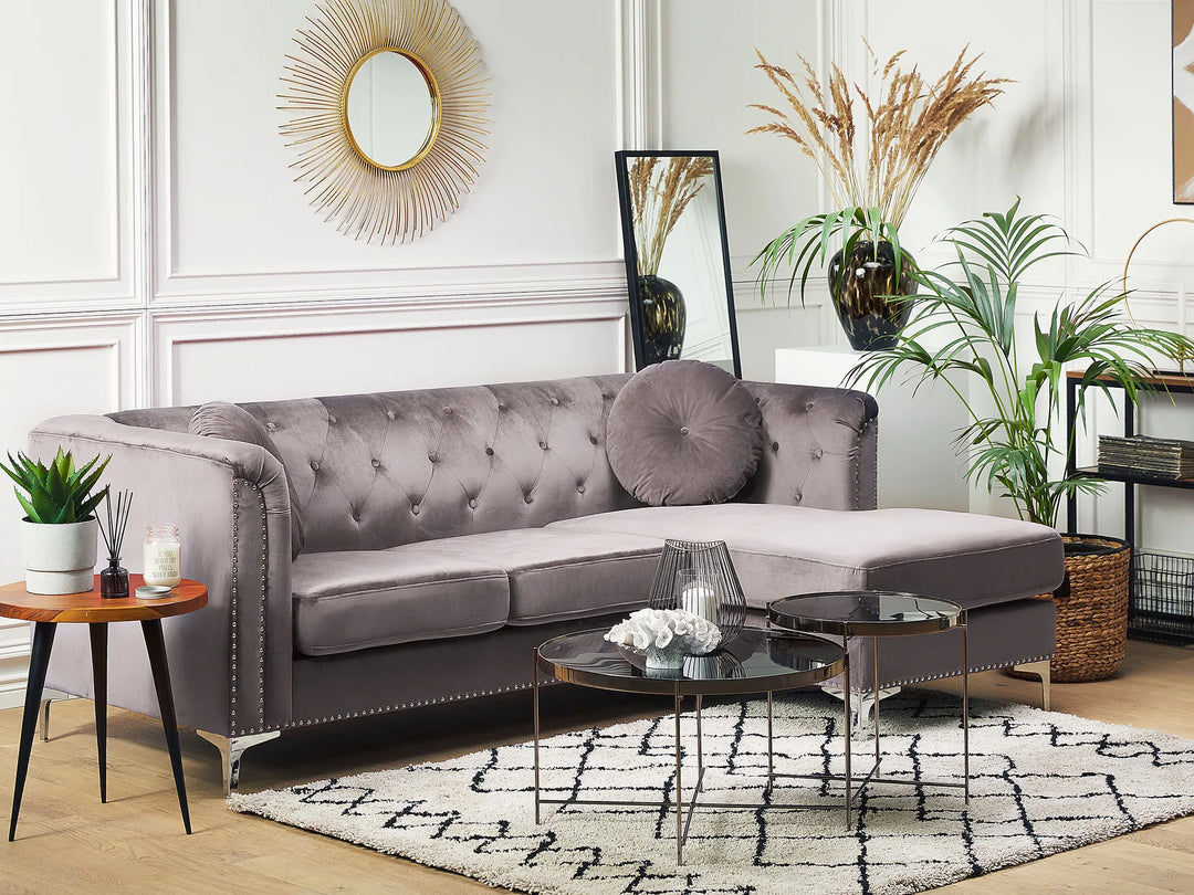 Corner Sofa 3 Seater Velvet Grey Left Hand Welo