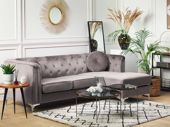 Corner Sofa 3 Seater Velvet Grey Left Hand Welo