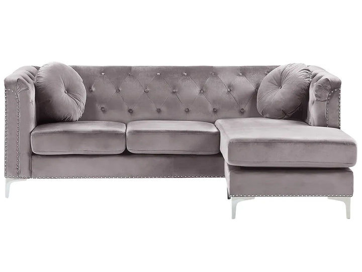 Corner Sofa 3 Seater Velvet Grey Left Hand Welo