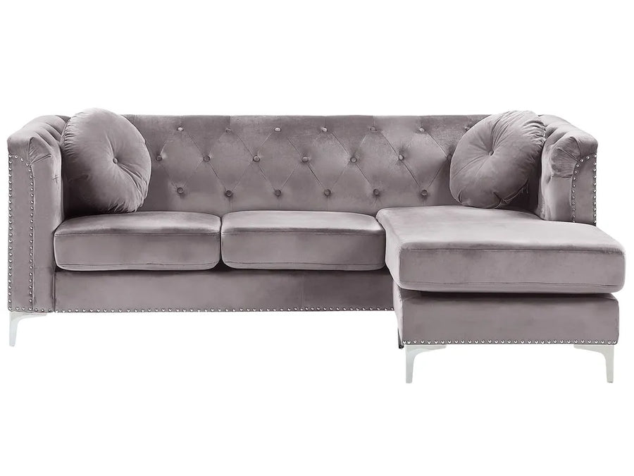 Corner Sofa 3 Seater Velvet Grey Left Hand Welo