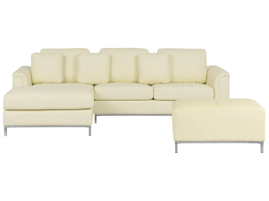Corner Sofa 5 Seater Leather Light Beige with Ottoman Right Hand Thremo