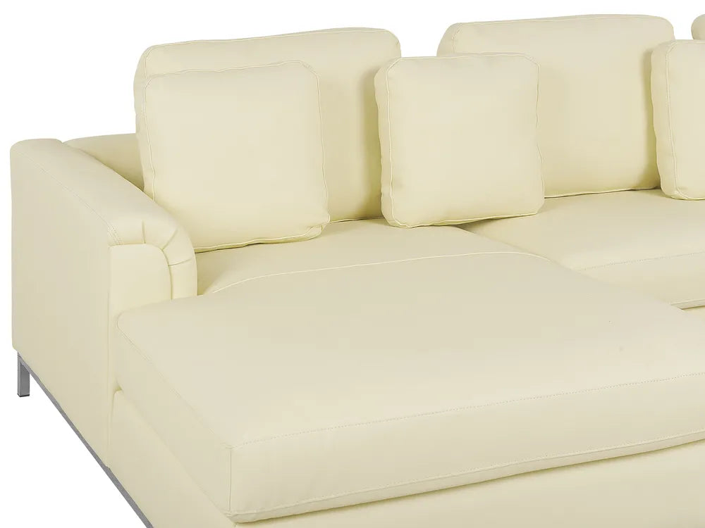 Corner Sofa 5 Seater Leather Light Beige with Ottoman Right Hand Thremo
