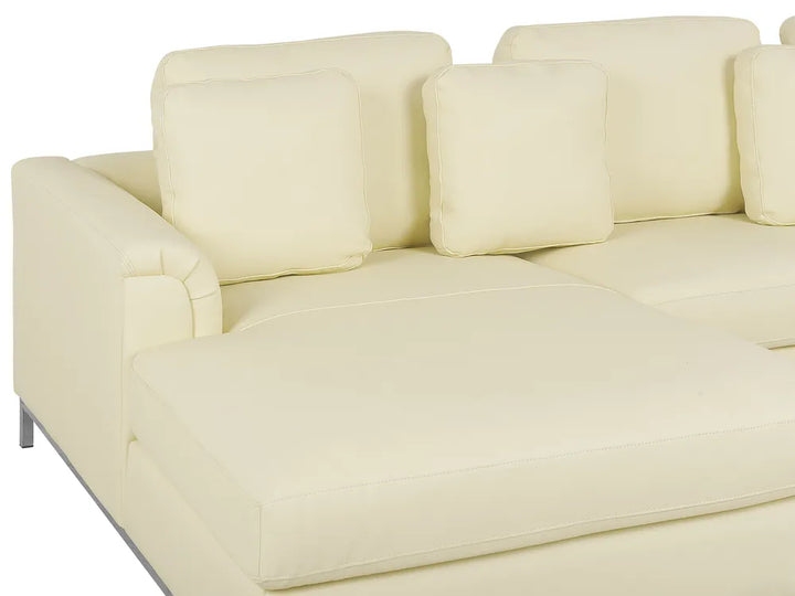 Corner Sofa 5 Seater Leather Light Beige with Ottoman Right Hand Thremo