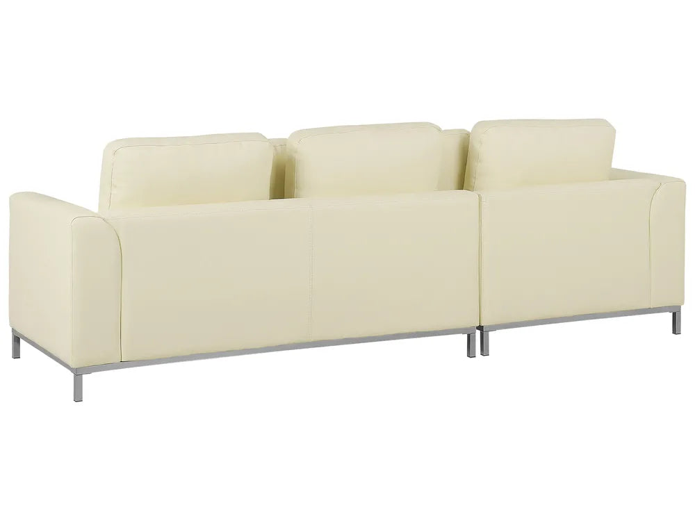 Corner Sofa 5 Seater Leather Light Beige with Ottoman Right Hand Thremo