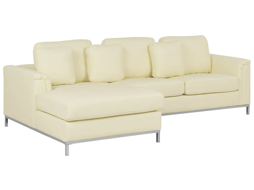 Corner Sofa 5 Seater Leather Light Beige with Ottoman Right Hand Thremo