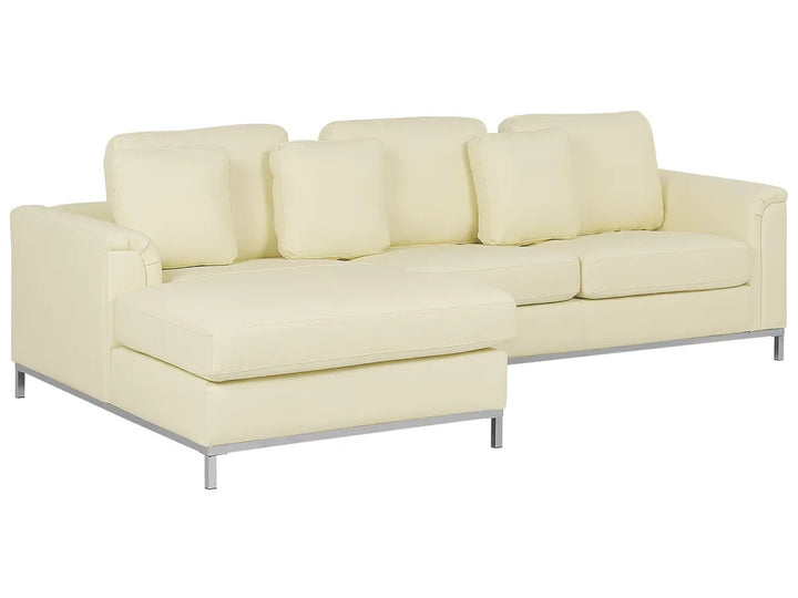 Corner Sofa 5 Seater Leather Light Beige with Ottoman Right Hand Thremo