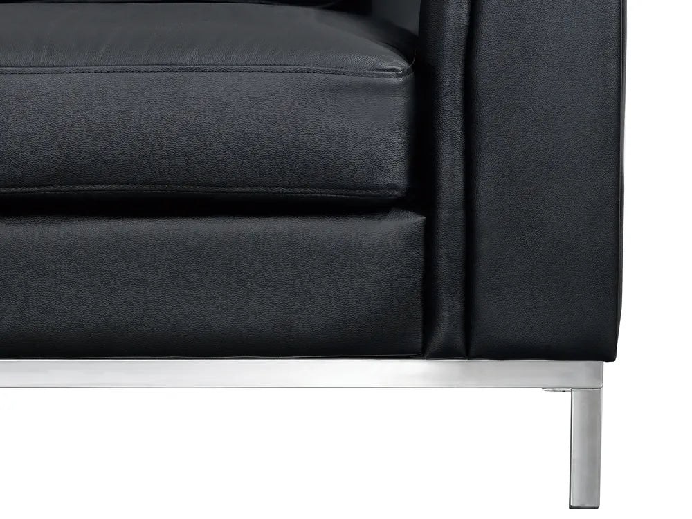 Corner Sofa 5 Seater Leather Black with Ottoman Right Hand Thremo