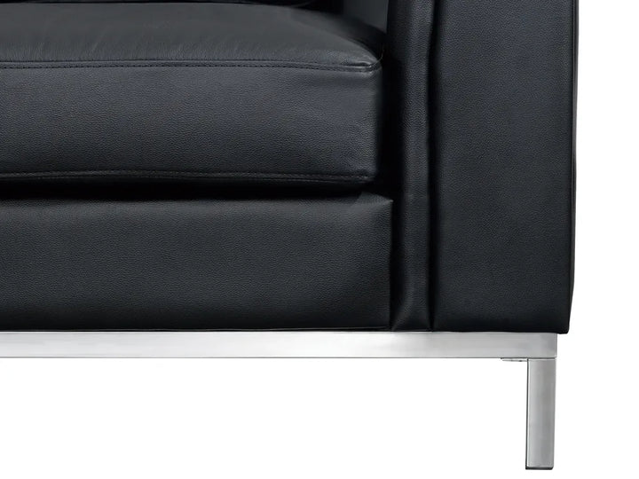 Corner Sofa 5 Seater Leather Black with Ottoman Right Hand Thremo