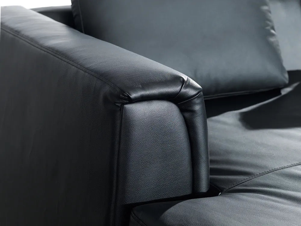 Corner Sofa 5 Seater Leather Black with Ottoman Right Hand Thremo